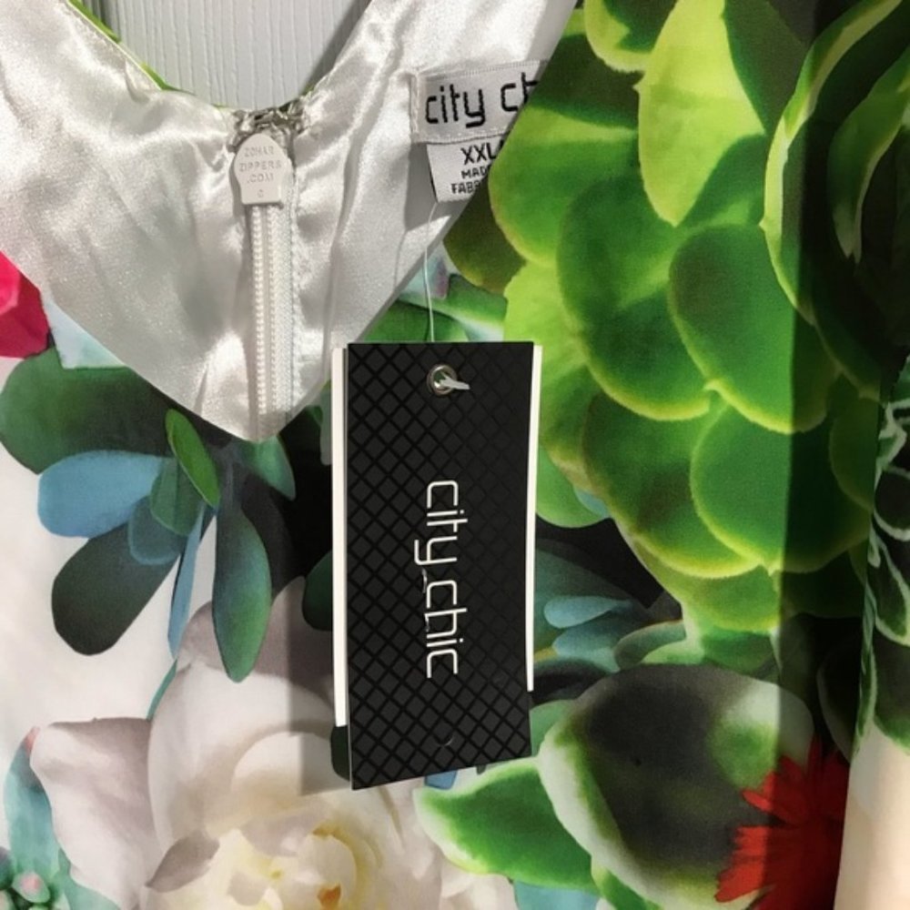 Summer Special Occasion Dress NWT City Chic succulent ivory floral XXL - Picture 6 of 16